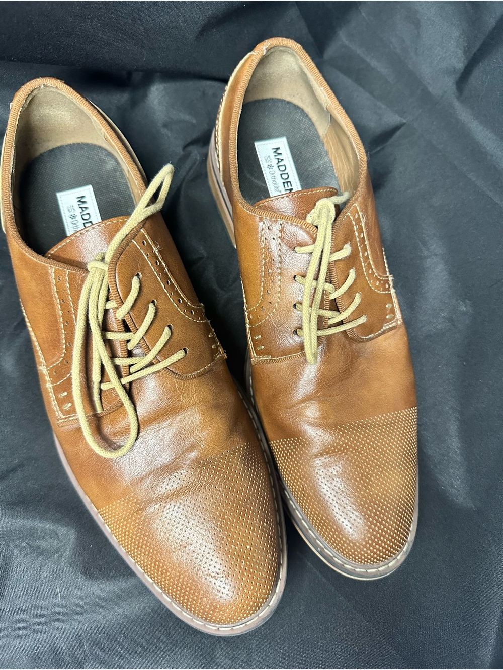 Madden Men's Cognac Brown Leather Lace-Up Oxfords with OrthoFit